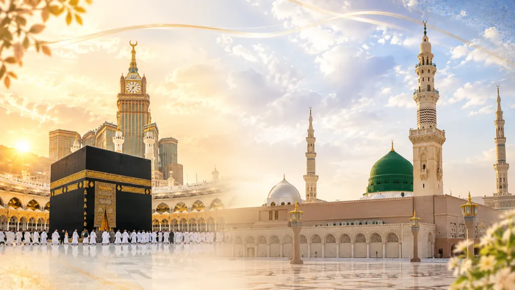 The Kaaba in Makkah and Masjid an-Nabawi in Madinah